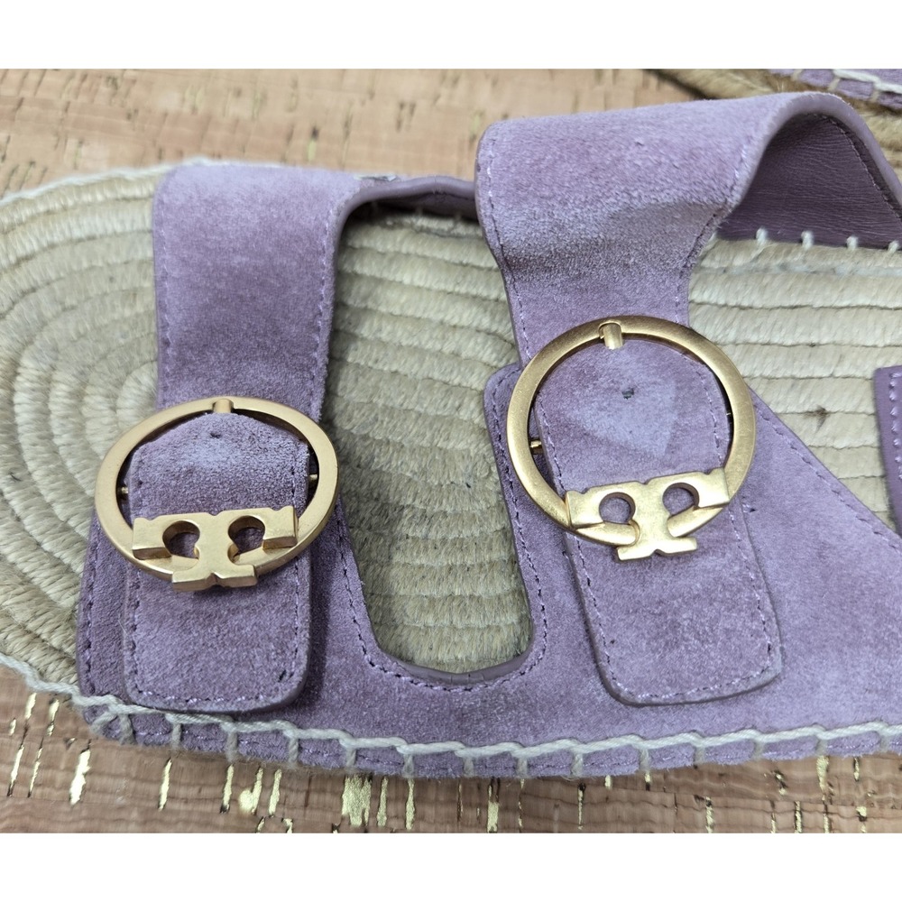 Tory Burch Sandals Womens 7M Selby Espadrille Flats Strappy Ring Logo leather - Picture 5 of 9